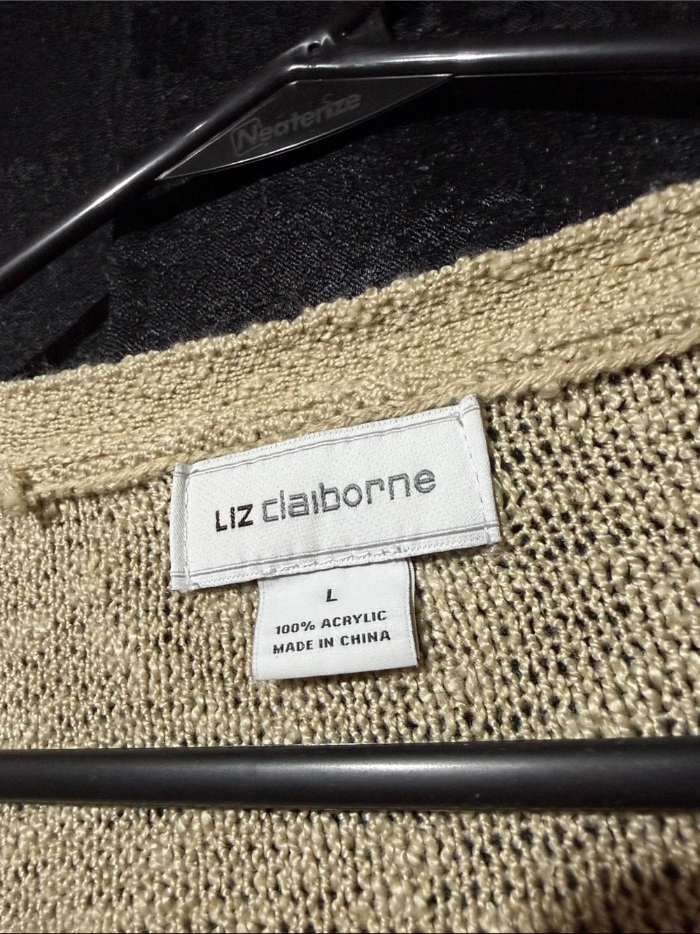 Light Beige Open-Front Knit Cardigan Sweater